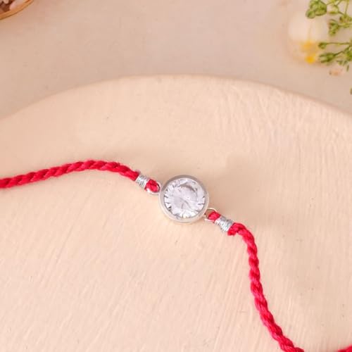 Image of ROOVI Pure 925 Sterling Silver Rakhi for Bhai with Roli Chawal
