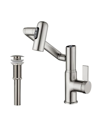 Lefton Rotatable Bathroom Faucet BF2204 with Pop-up Bathroom Sink Drain Stopper Without Overflow D01 (Contemporary Brushed Nickel)