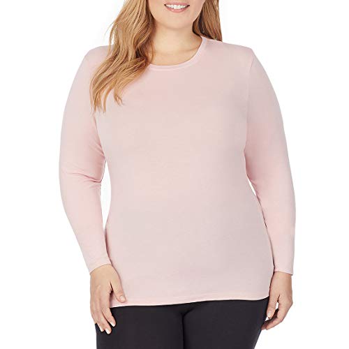 Cuddl Duds Women's Plus Size Softwear with Stretch Long Sleeve Crew Neck Top (Pink, 1X)