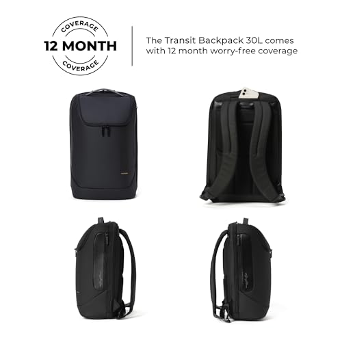 Image of MOKOBARA Transit Backpack | Fits Laptop Up To 16 Inch, 30L Capacity, Water-Resistant Polyester, Vegan Leather Trims | Money Moves, Black
