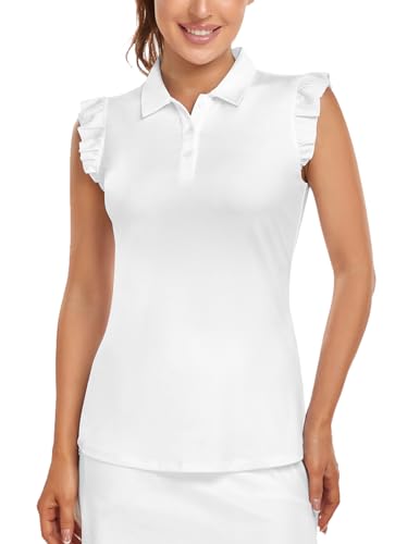 Womens Sleeveless Golf Shirt Ruffle Sleeve Polo Tennis Shirts Moisture Wicking Dry Fit Golf Tank Tops Golf Apparel Floral