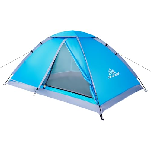 JELUCAMP 1/2 Person Dome Tents for Camping, Lightweight Portable Single Backpacking Tent, Small Easy Setup Outdoor Waterproof Camping Hiking Tent for Adults, 2 Person Tent, Blue