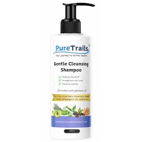 Image of Gentle Cleansing Shampoo, Anti-Dandruff, Anti Hairfall, with Tea Tree, Aloe Vera, Rosemary, Amla, Neem, Wheatgerm Oil, Jojoba Oil, 200ml
