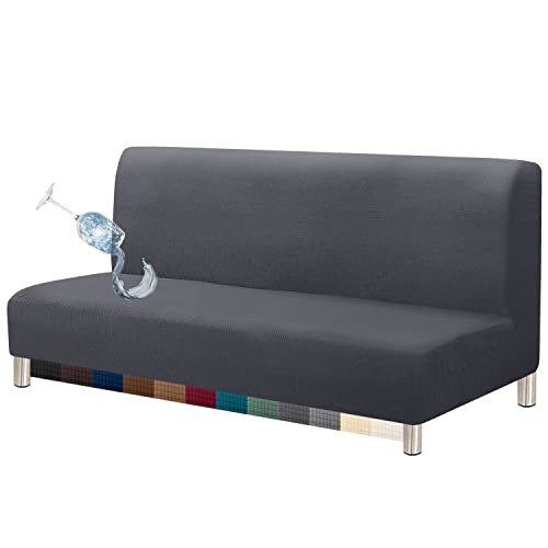 Armless Waterproof Futon Cover High Stretch Sofa Bed Couch Cover Without Armrest Washable Futon Slipcover with Elastic Bottom（Futon,Gray）