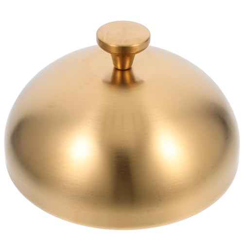 ibasenice Tapa de Acero Inoxidable para Bistec con Diseño Compacto y Asa Portátil Cubierta Redonda para Alimentos Resistente y Práctica para Proteger Platos Cocina Occidental Color Dorado