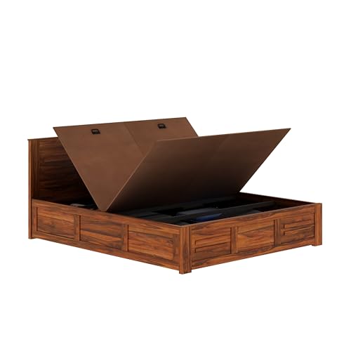 Image of Ganpati Arts Sheesham Wood Swiss King Size Bed with Box Storage | Wooden Double Bed Cot Palang Furniture for Bedroom, Living Room, Hotel, Home (Natural Finish)