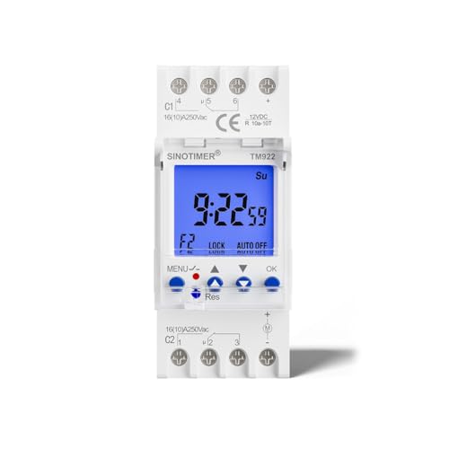 JUCHRZEY 2 Canales programable 24 Horas Reloj de Tiempo Pantalla LCD Interruptor de Temporizador Digital intervalo de Segundos Reloj electrónico Carril DIN con Dos Salidas Independientes de