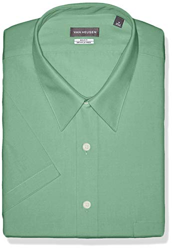 Van Heusen Men s FIT Short Sleeve Dress Shirts Poplin Solid (Big and Tall), Leaf, 19  Neck (3X-Large)