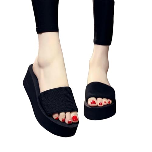 Women'S Summer Outdoor Mid-Heel Flip Flops Non-Slip Wedge Heel Thick-Soled Outdoor Beach Slippers