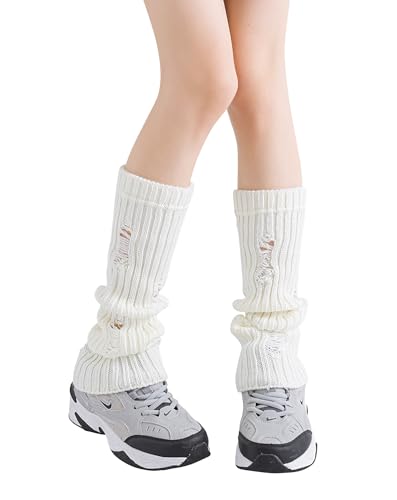 Yawlsow Women's Leg Warmers for Girls Y2k Goth Knit Ankle Warmers Winter with Holes, Harajuku Cute Long Socks Kawaii Clothes