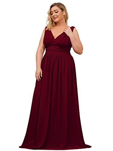 Image of Ever-Pretty V Neck Sleeveless Pleated Chiffon Maxi Plus Size Formal Dress for Women Bridesmaid Dresses 09016-DA