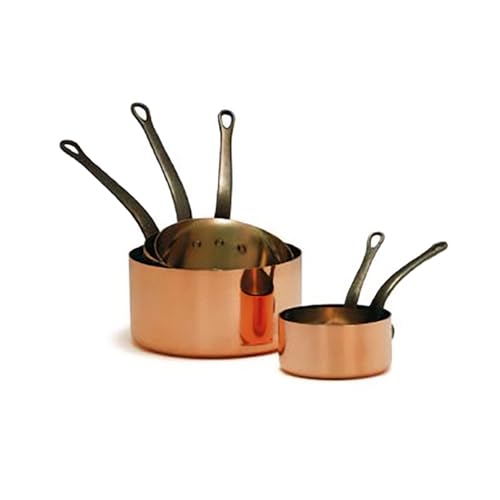 BAUMALU - Lot de 5 Casseroles Lisses - en Cuivre Massif, Intérieur Étamé - Spécial Gaz - Manche Fixe en Fonte - Design Traditionnel Français Made in Alsace -...