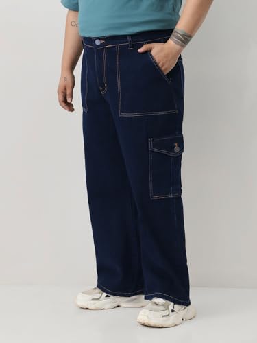 Image of Urbano Plus Men Mid Rise Loose Baggy Fit Cargo Jeans with 6 Pockets Non-Stretchable