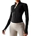 CALIYO Laufjacke Damen, Sportjacke ReißVerschluss Sport Jacke Damen Fitness Kuschelig und Weich Oberteil Langarm Shirt Gym Yoga Tops, Schwarz, L
