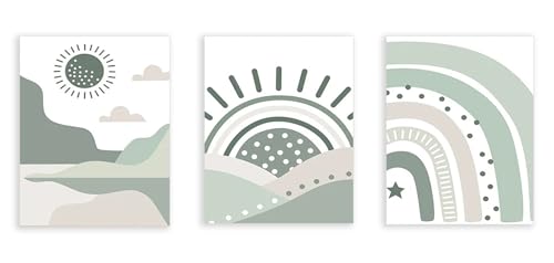 Affiche dessin animé soleil et montagne pour égayer un mur de nurserie vide