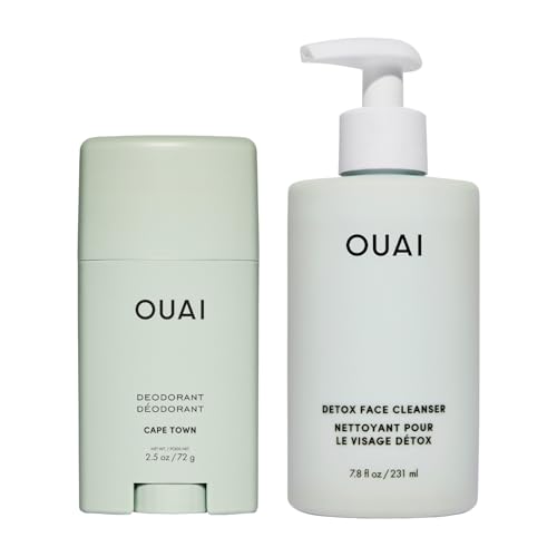 OUAI Cape Town Duo - Aluminum Free Deodorant (2.5 oz) + Detox Facial Cleanser (7.8 fl oz) - Odor Control & Deep Cleansing Post-Workout Body Care Set