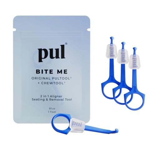 PUL 2-in-1 Aligner Removal Tool and Chewies for Invisalign Aligners, Retainers and Trays - Patented Invisalign Remover Tool for Easy Removal &amp; Secure Fit - Pack of 4, Blue