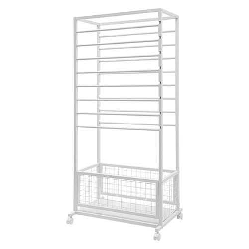 Ribbon Holder Ribbon Organizer Freestanding Ribbons Rack 16-Layer Rib-bons Shelf Bath Towel Storage Rack with Basket Ribbons Storage Racks for Towel Scarf Hijab Belt Tie (White)