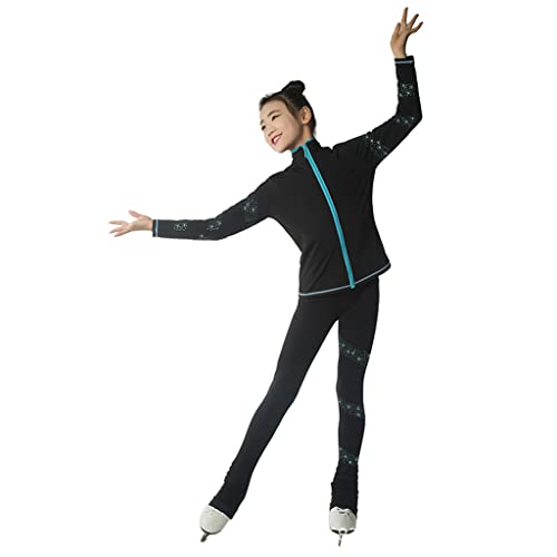 COYI Eiskunstlauf Hose Und Mäntel Thermo,Damen Mädchen Winter Komfort Warm Oberbekleidung Reißverschluss Jacke Eislaufen Strumpfhose Mit Kristallen(Size:XS,Color:Blau) Cover