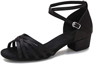 Yokala Ballroom Latin Salsa Dance Shoes Women Low Heel Practice Dancing Sandals for Social Dance Beginner S04 (7.5,Black-1.5 Inch Heel)