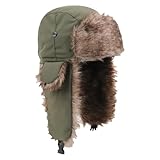 Winter Trapper Hats Unisex Faux Fur Hunting Hat Cold Weather Ski Cap Warm Windproof Trooper Hats with Ear Flaps Green