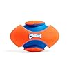 Chuckit fumble fetch dog football outdoor and indoor interactive dog toy with grooved design for easy pickup made from durable rubber floats in water small orange and blue  urban country home decor
