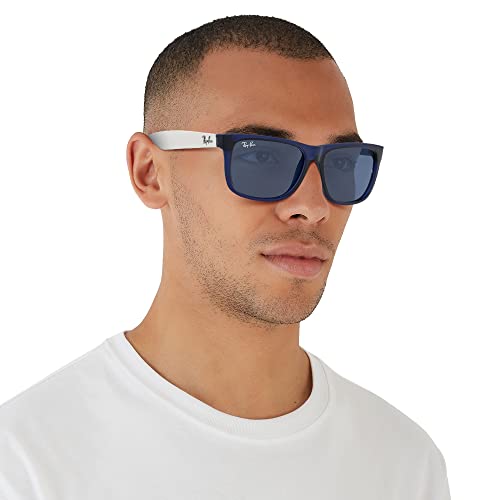 Image of Ray-Ban Unisex RB4165 Justin Rectangular Sunglasses, Rubber Transparent Blue /Dark Blue, 55 mm