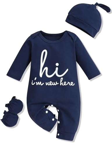 Image of RCPATERN Infant Baby Boy Clothes Baby Boy Romper Baby Boy Bodysuit Bule Long Sleeve Jumpsuit Fall Baby Boy Outfit 0-3M