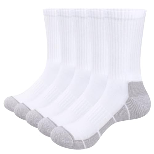 Womens Cushioned Crew Socks For Women, Moisture Wicking Casual Everyday Work Gym Golf Training Athletic Socks, 5 Pairs