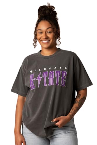 Fan Girl Kansas State Wildcats Women's Tee, Regular Fit K State Shirt for Women, Faded Black, Size X-Large