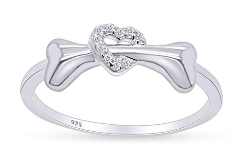 AFFY Round Sparkling White Cubic Zirconia Dog Bone Heart Promise Ring 14k Gold Over Sterling Silver