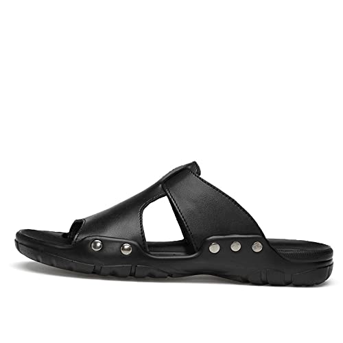 Mens Slide Sandals Solid Breathable Soft Beach Sandals Large Size Non-Slip Casual Slide Sandal(12) Black2