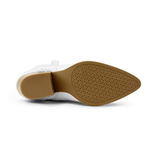 Arromic White Cowgirl Boots For Women, Western Cowboy Boots For Women Knee High Tall Embroidered Pointed Toe Pull On Zipper Stitching Chunky Heel Fashion Boots #TOP3