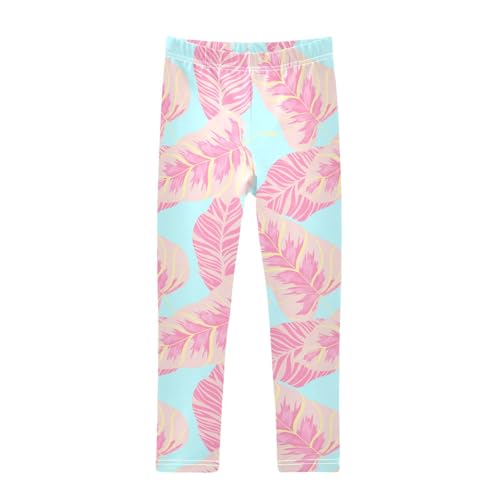 Pink Banana Leaf Girls Leggings,Workout Leggings for Girls Toddler Athletic Leggings Size for 3-10T