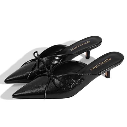 Image of Kitten Heels for Women Heeled Mules Stiletto Pumps Bow Closed Toe Pointed Toe Low Heel Slip on Fashion Metallic Backless Prom Party Dressy