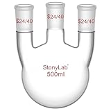 stonylab Matraz de Fondo Redondo 500 ml con 3 Cuellos Rectos-24/40, Vidrio de Borosilicato, Ideal para Química, Laboratorio, Experimentos, Destilación y Reflujo