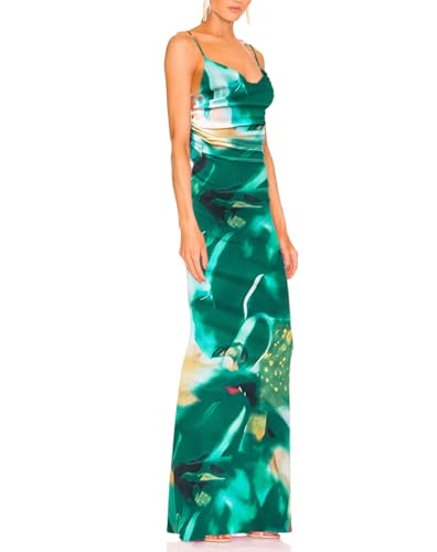 Image of Aigeman Women Spaghetti Straps Mermaid Evening Gown Wedding Guest Dress Drape Neck Lace Backless Formal Maxi Dress 21