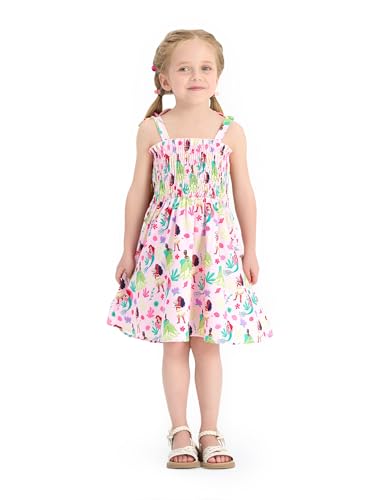Image of Disney Princess Frozen Elsa Minnie Stitch Toddler Girl Dress Bow Tie Straps Smocked Summer Outfit Birthday Party Clothes 2-9Y