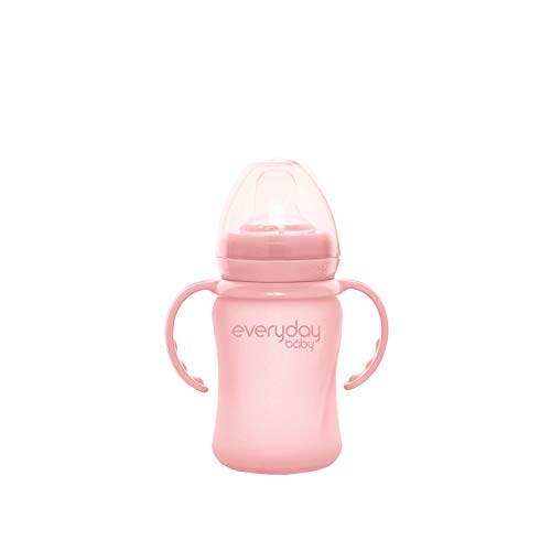 Everyday Baby Healthy + Vaso de vidrio para beber Sippy Cup, 6 meses, Funda de silicona, Incluye boquilla de silicona, Asas para beber, Tapa...
