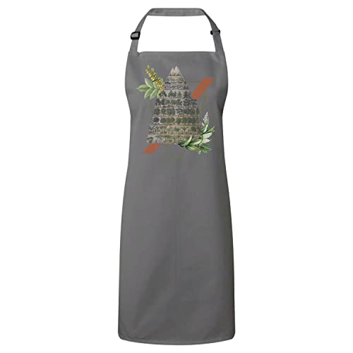 Tablier cuisine premium gris anti tache motif planche botanique