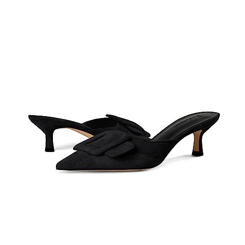 Image of Fericzot Mule Slippers for Women,Slingback Buckle Pumps Pointed Toe Kitten Heels Shoes Slides Backless Dress Sandals
