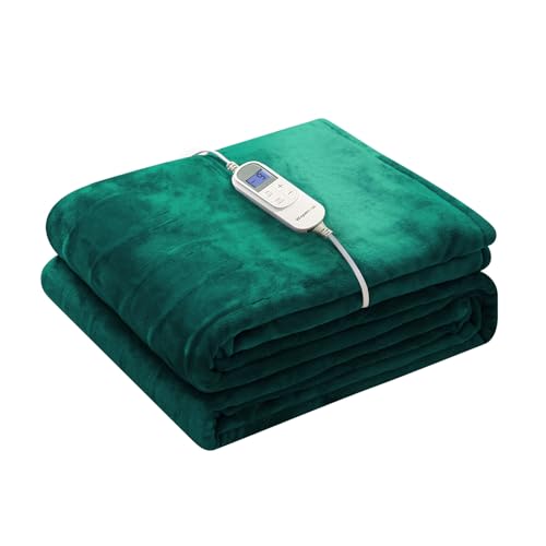 Image of Wapaneus Foot Pocket Heated Blanket Electric Throw with 10 Heating Levels and 4 Timer Settings 4 Hours Auto Shut Off, Flannel Fast-Heating Heated Throw 50 inch x 60 inch, Machine Washable, Vintage Green