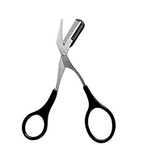 Professional Precision Eyebrow Trimmer Scissors Scissors with Comb and Non Slip Finger Grips Black Silver Tone for Men Women Hair Removal Grooming Shaping Black