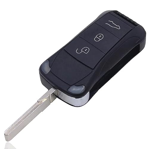Heart Horse Coque de Clé de 3 Boutons Non coupés Porte-clés Flip Voiture Cas fob Remplacement Compatible avec Porsche Cayenne 2003 2004 2005 2006 2008 2009...