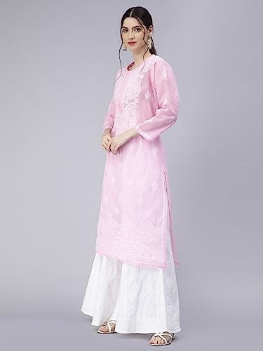 Image of Seva Chikan Hand Embroidered Lucknowi Chikankari Cotton Kurta Kurti for Women SCL4316