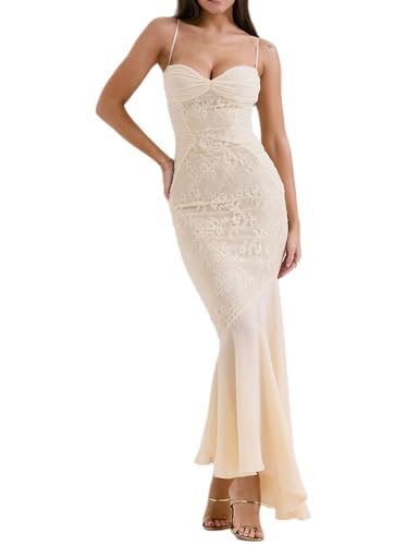 Elegant Mesh Wedding Guest Dress Flowy Ruffle Bodycon Maxi Dress Fishtail Long Formal Dress