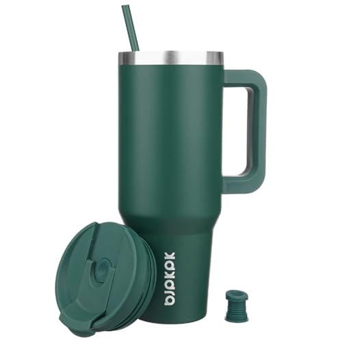 BJPKPK 1200 ml Isolierter Edelstahl-Becher mit Griff Deckel und Strohhalm – Ansicht 4