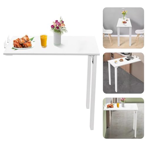 Table pliante murale avec pieds de support abattant bureau blanc 75x45 - 5