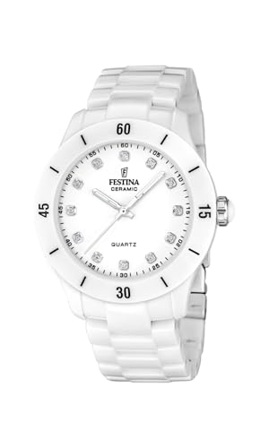 Festina Montre Femme Analogique Acier & Céramique Blanche - Quartz - Verre minéral Haute résistance - Étanche 5 ATM F20720/2 - Ceramic