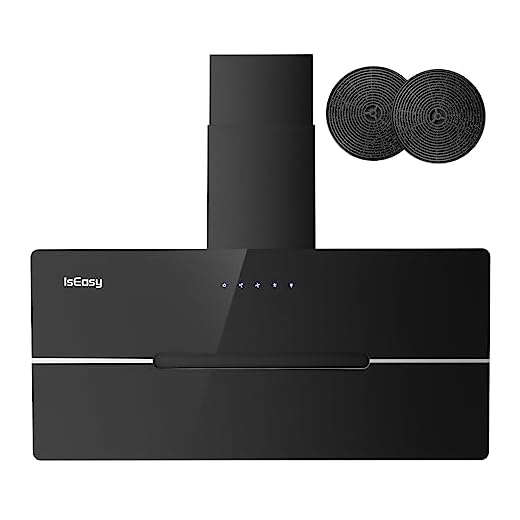 Campana Extractora Inclinada 90 cm 524m³/h Suction 3 Niveles de Potencia Recirculación Filtro de Carbono de Touch Control,Negro